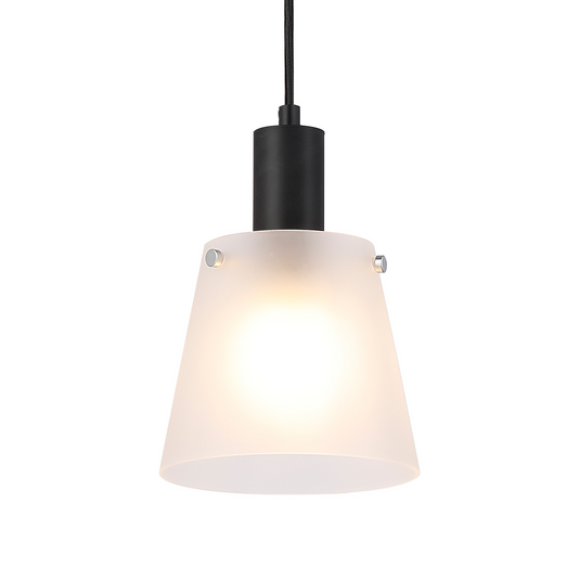 C-Lighting Hektor Single Pendant With 16cm x 14cm Shade, 1 Light E27, Sand Black/Frosted White Glass Shade  - 60866