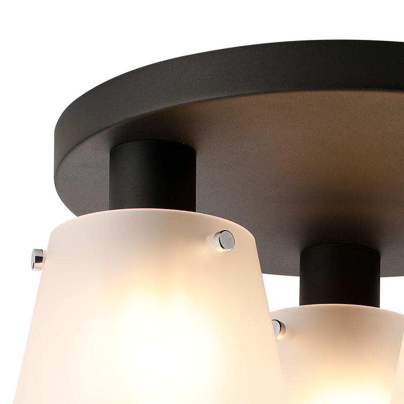 Load image into Gallery viewer, C-Lighting Hektor Round Ceiling Light With 16cm x 14cm Shade, 3 Light E27, Sand Black/Frosted White Glass Shade  - 60855
