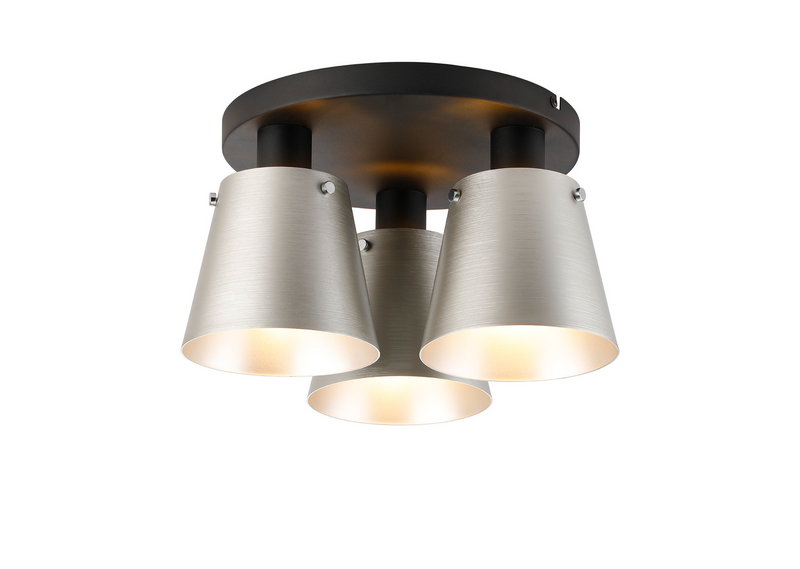 Load image into Gallery viewer, C-Lighting Hektor Round Ceiling Light With 16cm x 14cm Shade, 3 Light E27, Sand Black/Light Grey/Silver Metal Shade  - 60854
