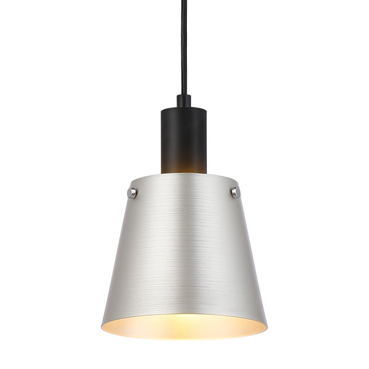 C-Lighting Hektor Single Pendant With 16cm x 14cm Shade, 1 Light E27, Sand Black/Light Grey/Silver Metal Shade - 60865