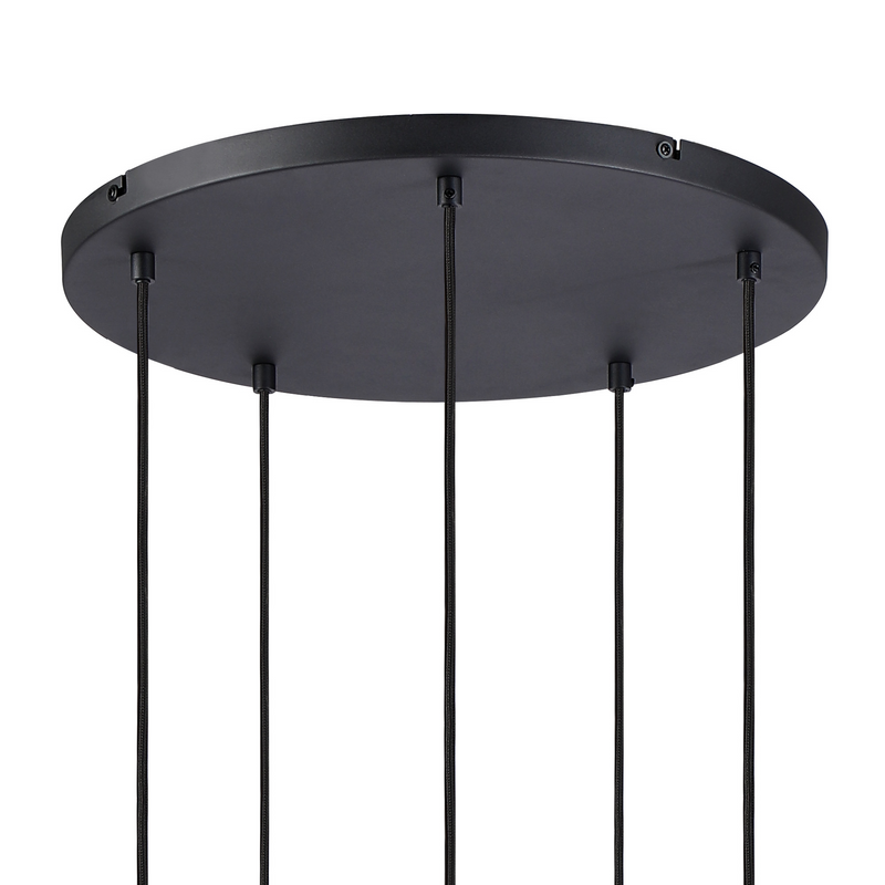 Load image into Gallery viewer, C-Lighting Hektor Round Pendant With 16cm x 14cm Shade, 5 Light E27, Sand Black/Smoke Faded Glass Shade - 60897
