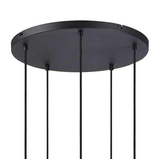 C-Lighting Hektor Round Pendant With 16cm x 14cm Shade, 5 Light E27, Sand Black/Smoke Faded Glass Shade - 60897