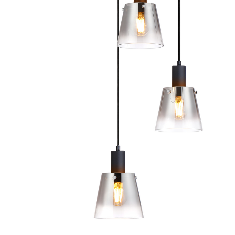 Load image into Gallery viewer, C-Lighting Hektor Round Pendant With 16cm x 14cm Shade, 7 Light E27, Sand Black/Smoke Faded Glass Shade - 60903
