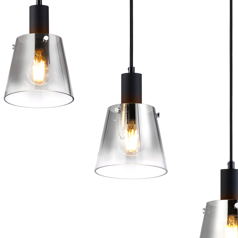 Load image into Gallery viewer, C-Lighting Hektor Linear Pendant With 16cm x 14cm Shade, 5 Light E27, Sand Black/Smoke Faded Glass Shade - 60885
