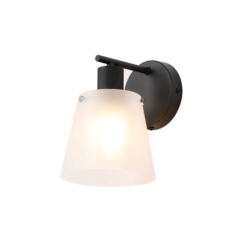 Load image into Gallery viewer, C-Lighting Hektor Wall Light Switched With 16cm x 14cm Shade, 1 Light E27, Sand Black/Frosted White Glass Shade - 60821
