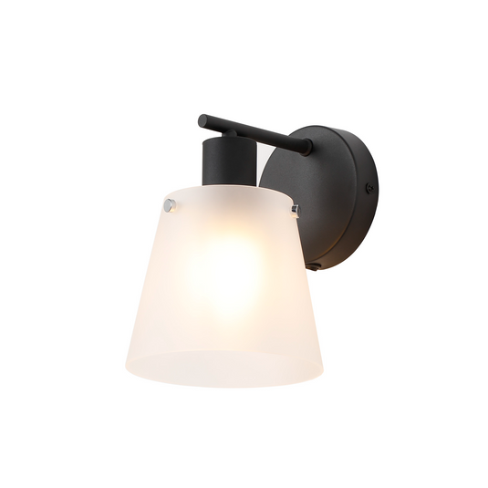 C-Lighting Hektor Wall Light Switched With 16cm x 14cm Shade, 1 Light E27, Sand Black/Frosted White Glass Shade - 60821