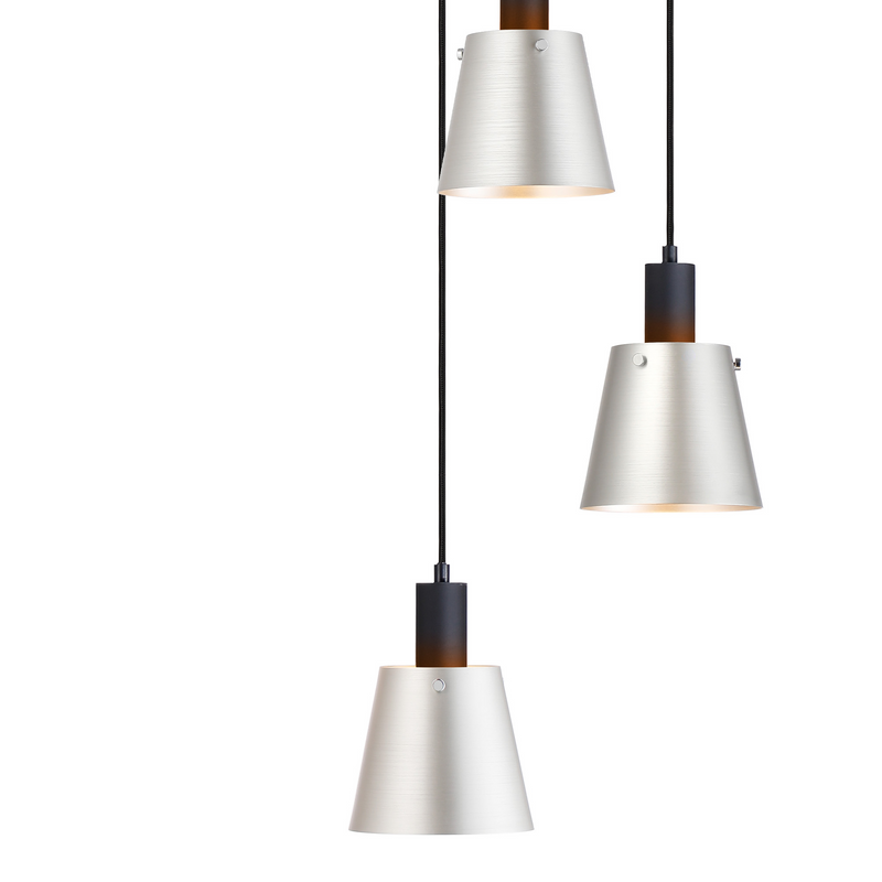 Load image into Gallery viewer, C-Lighting Hektor Round Pendant With 16cm x 14cm Shade, 7 Light E27, Sand Black/Light Grey/Silver Metal Shade - 60901
