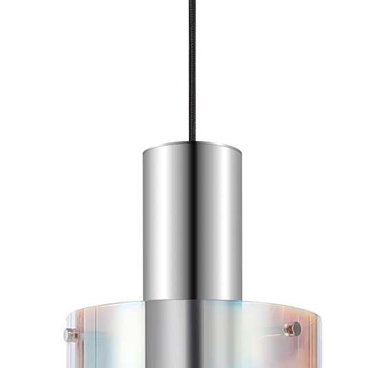 C-Lighting Bridge Single Pendant, 1 Light Adjustable E27, Polished Nickel/Black/Iridescent Fade Glass - 61028