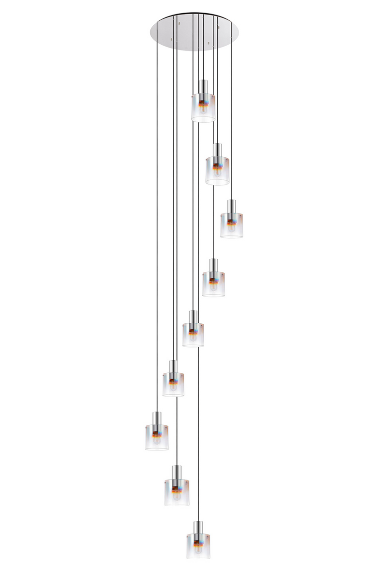 Load image into Gallery viewer, C-Lighting Bridge Round Pendant, 9 Light E27, Polished Nickel/Black/Iridescent Fade Glass Item Weight: 20.3kg - 61046
