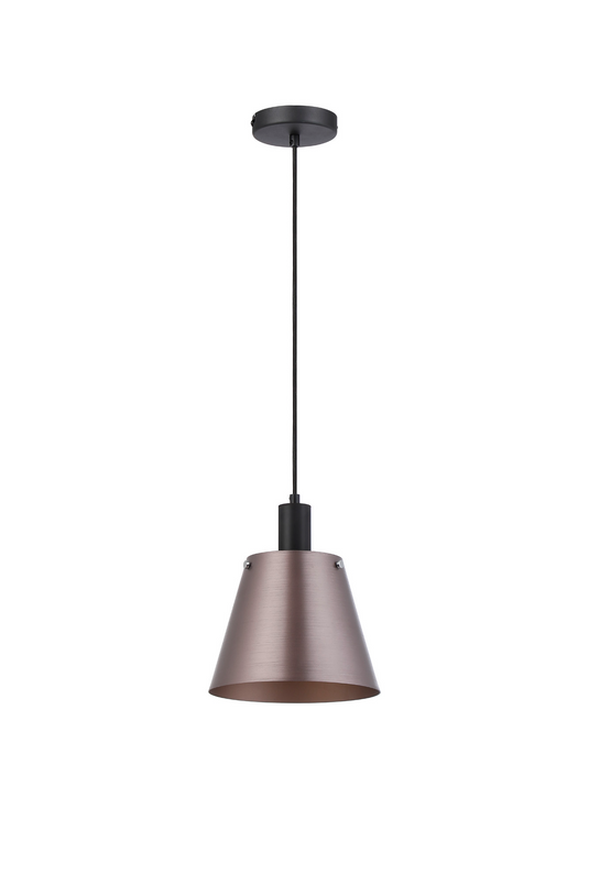 C-Lighting Hektor Single Pendant With 23cm x 18cm Shade, 1 Light E27, Sand Black/Brown/Copper Metal Shade  - 60870