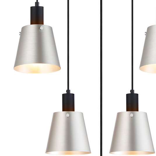 C-Lighting Hektor Ring Pendant With 16cm x 14cm Shade, 5 Light E27, Sand Black/Light Grey/Silver Metal Shade - 60913