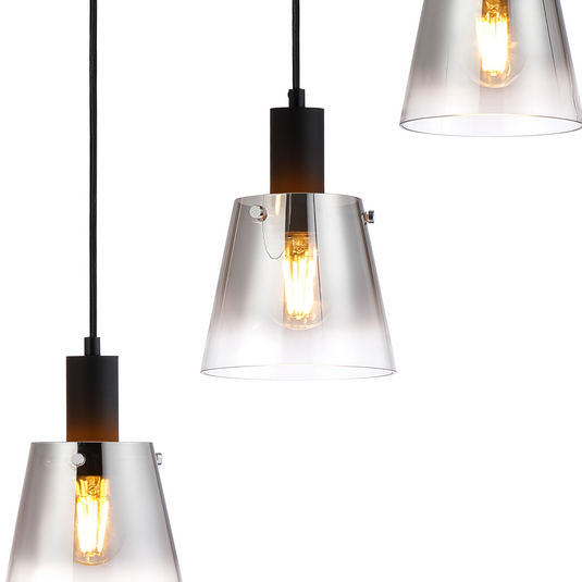 C-Lighting Hektor Round Pendant With 16cm x 14cm Shade, 5 Light E27, Sand Black/Smoke Faded Glass Shade - 60897