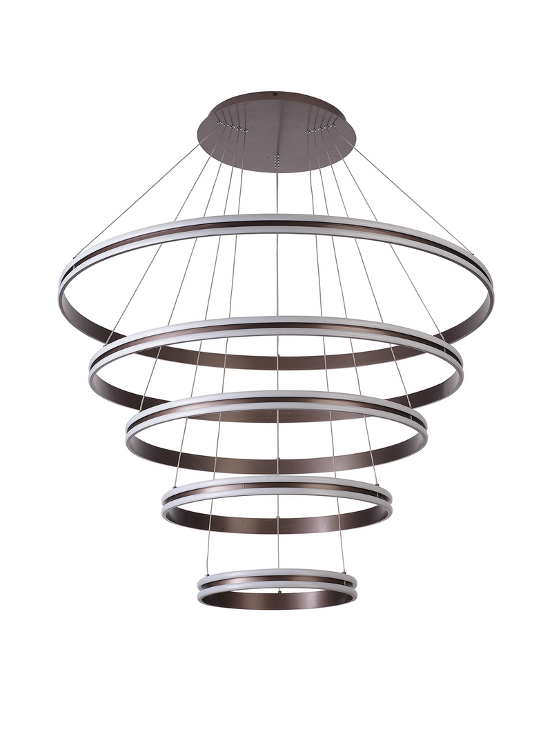 Load image into Gallery viewer, C-Lighting Circles Pendant, 5 Tier 150W LED, 3500K, 6800lm, Triac Dimmable, Coffee, 3yrs Warranty - 60844
