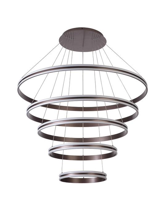 C-Lighting Circles Pendant, 5 Tier 150W LED, 3500K, 6800lm, Triac Dimmable, Coffee, 3yrs Warranty - 60844
