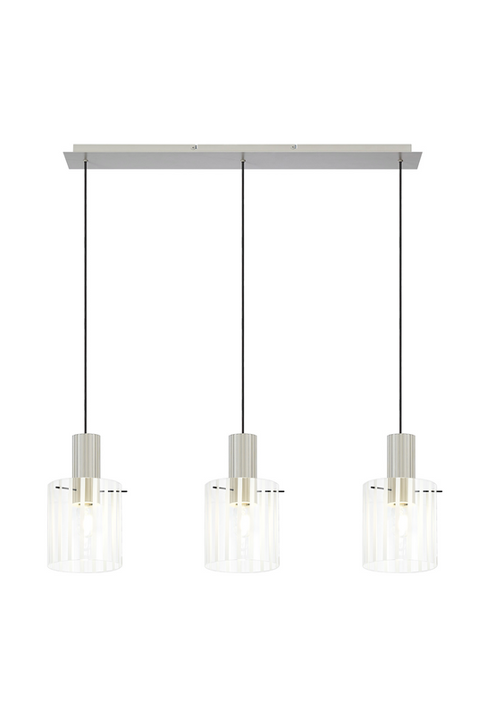 C-Lighting Bridge Ribbed Linear Pendant, 3 Light Adjustable E27, Painted Beige/Frosted Wide Line Glass -