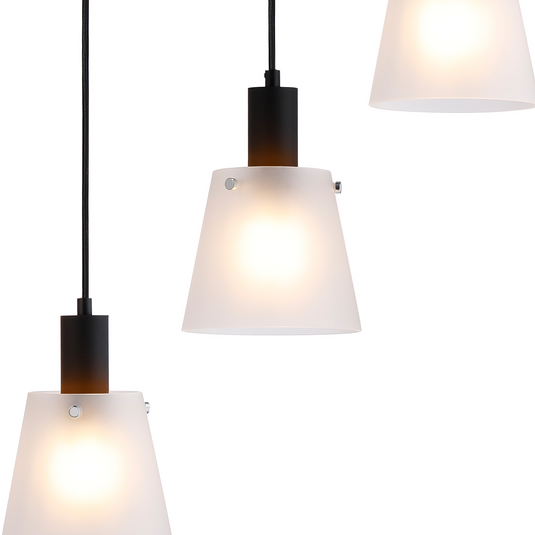 C-Lighting Hektor Round Pendant With 16cm x 14cm Shade, 5 Light E27, Sand Black/Frosted White Glass Shade - 60896