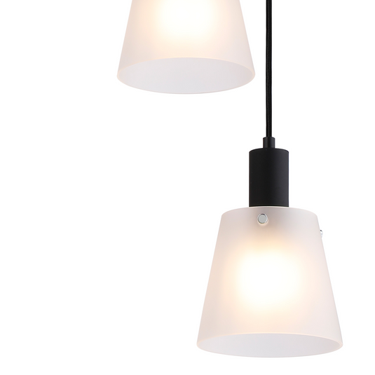 C-Lighting Hektor Round Pendant With 16cm x 14cm Shade, 3 Light E27, Sand Black/Frosted White Glass Shade - 60890