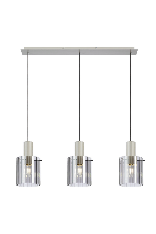 C-Lighting Bridge Ribbed Linear Pendant, 3 Light Adjustable E27, Painted Beige/Smoke Wide Line Glass -