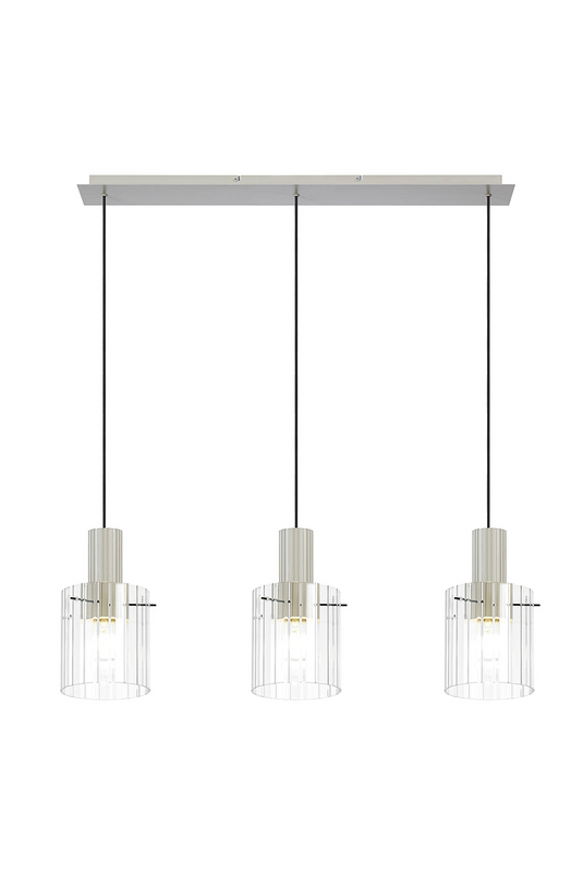 C-Lighting Bridge Ribbed Linear Pendant, 3 Light Adjustable E27, Painted Beige/Clear Wide Line Glass -