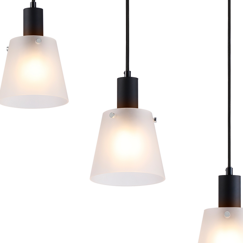 Load image into Gallery viewer, C-Lighting Hektor Linear Pendant With 16cm x 14cm Shade, 5 Light E27, Sand Black/Frosted White Glass Shade - 60884
