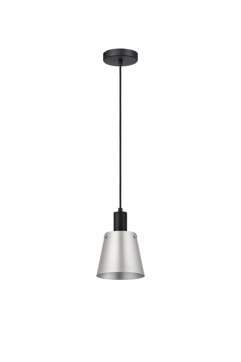 Load image into Gallery viewer, C-Lighting Hektor Single Pendant With 16cm x 14cm Shade, 1 Light E27, Sand Black/Light Grey/Silver Metal Shade - 60865
