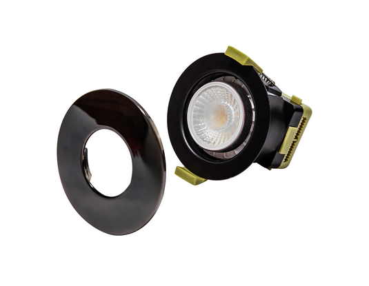 C-Lighting Vauxhall 8W Dimmable CCT LED Fire Rated Downlight Black Chrome Fascia IP65 - 42502