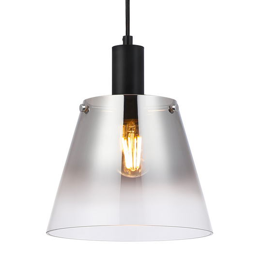 C-Lighting Hektor Single Pendant With 23cm x 18cm Shade, 1 Light E27, Sand Black/Smoke Faded Glass Shade  -