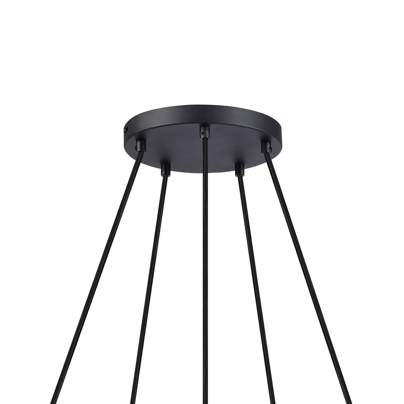 Load image into Gallery viewer, C-Lighting Hektor Ring Pendant With 16cm x 14cm Shade, 5 Light E27, Sand Black/Frosted White Glass Shade - 60914
