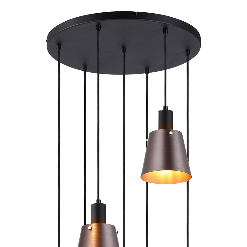 Load image into Gallery viewer, C-Lighting Hektor Round Pendant With 16cm x 14cm Shade, 7 Light E27, Sand Black/Brown/Copper Metal Shade - 60899
