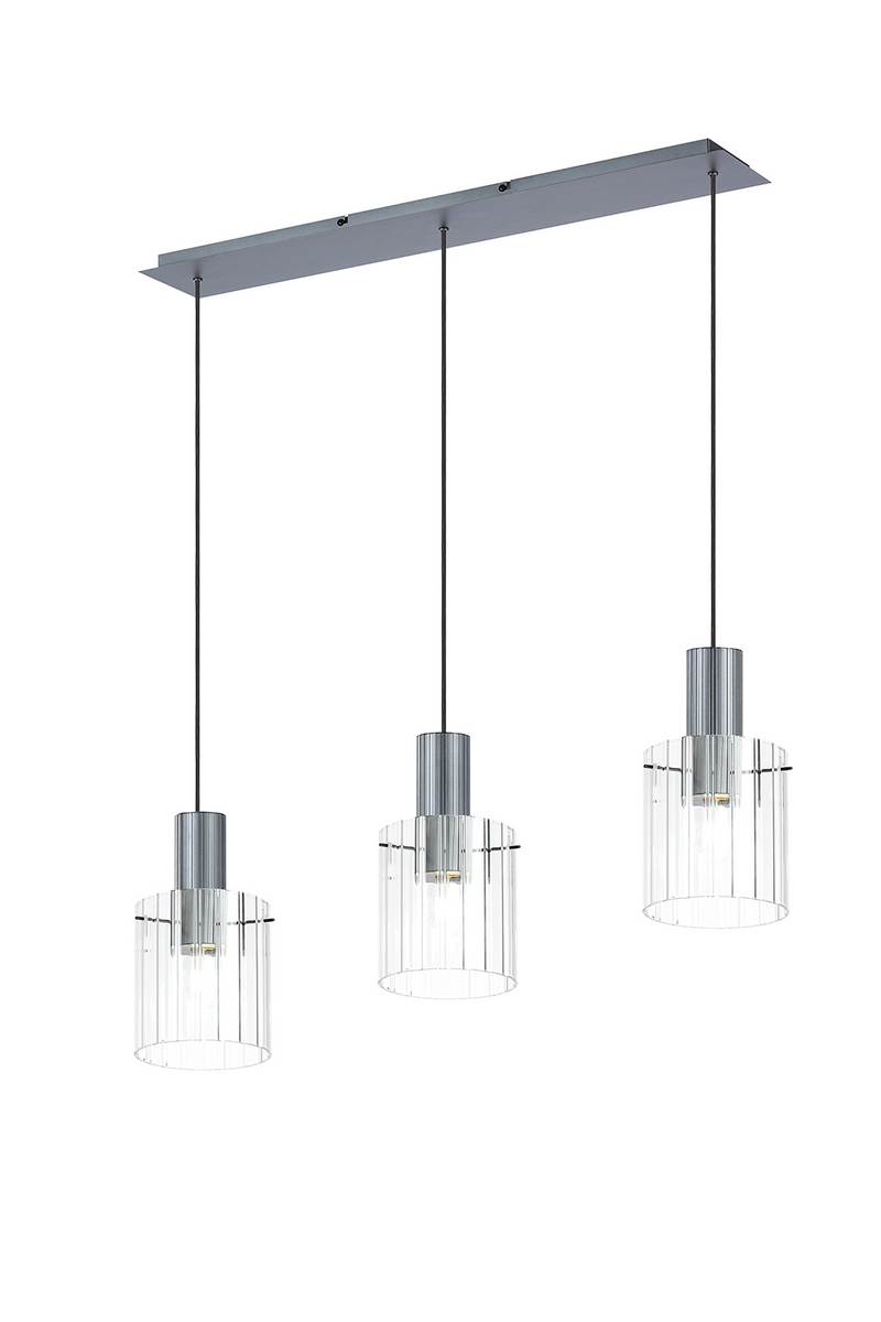 Load image into Gallery viewer, C-Lighting Bridge Ribbed Linear Pendant, 3 Light Adjustable E27, Dark Grey/Clear Wide Line Glass -

