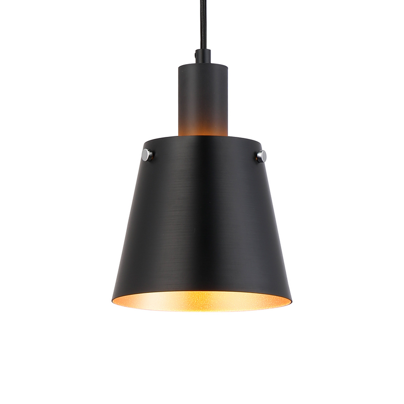 Load image into Gallery viewer, C-Lighting Hektor Single Pendant With 16cm x 14cm Shade, 1 Light E27, Sand Black/Black/Gold Metal Shade - 59683
