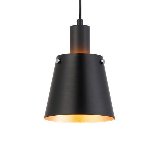 C-Lighting Hektor Single Pendant With 16cm x 14cm Shade, 1 Light E27, Sand Black/Black/Gold Metal Shade - 59683