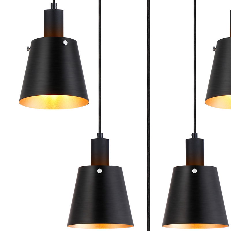 Load image into Gallery viewer, C-Lighting Hektor Ring Pendant With 16cm x 14cm Shade, 5 Light E27, Sand Black/Black/Gold Metal Shade - 60910
