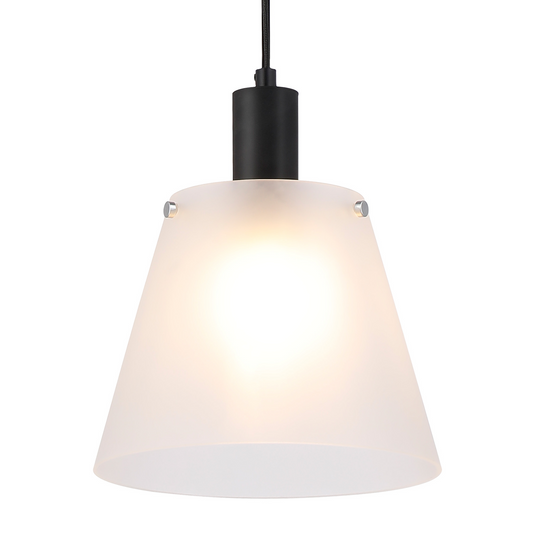 C-Lighting Hektor Single Pendant With 23cm x 18cm Shade, 1 Light E27, Sand Black/Frosted White Glass Shade  - 60869