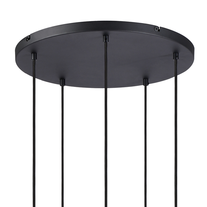 Load image into Gallery viewer, C-Lighting Hektor Round Pendant With 16cm x 14cm Shade, 5 Light E27, Sand Black/Black/Gold Metal Shade - 60892
