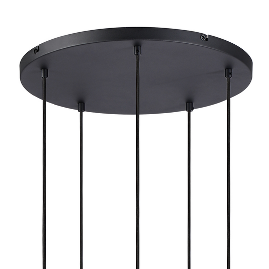 C-Lighting Hektor Round Pendant With 16cm x 14cm Shade, 5 Light E27, Sand Black/Black/Gold Metal Shade - 60892