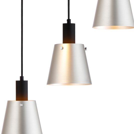 C-Lighting Hektor Round Pendant With 16cm x 14cm Shade, 5 Light E27, Sand Black/Light Grey/Silver Metal Shade - 60895