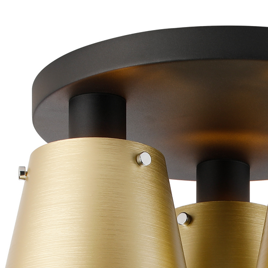 C-Lighting Hektor Round Ceiling Light With 16cm x 14cm Shade, 3 Light E27, Sand Black/Brass/Gold Metal Shade   - 60853