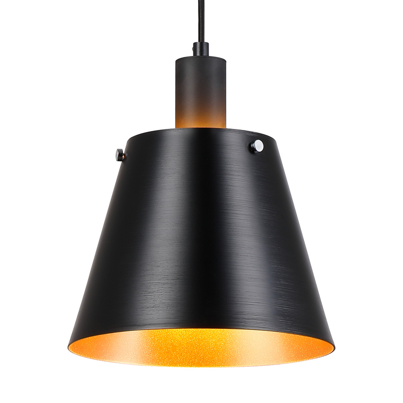 Load image into Gallery viewer, C-Lighting Hektor Single Pendant With 23cm x 18cm Shade, 1 Light E27, Sand Black/Black/Gold Metal Shade  - 60871
