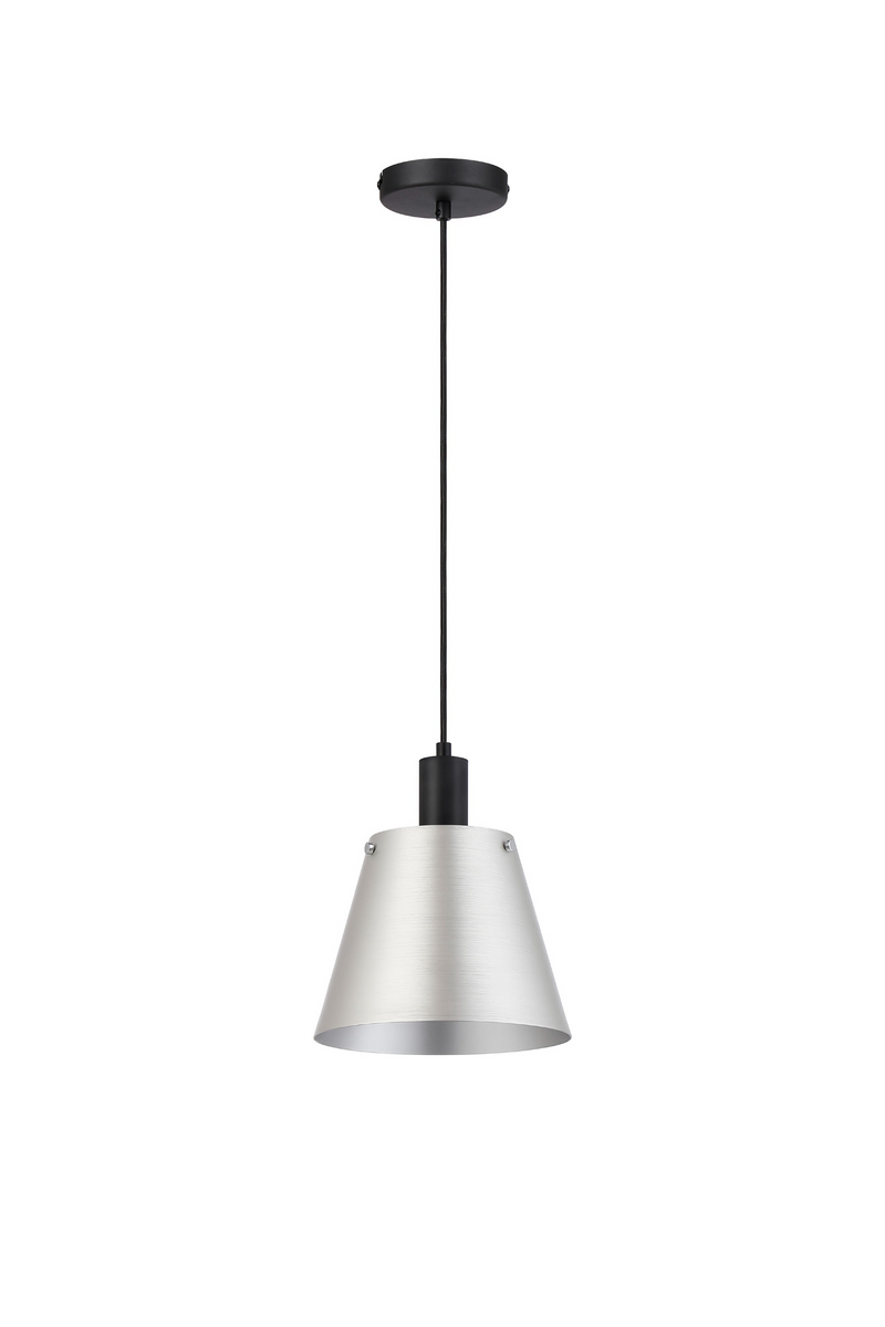 Load image into Gallery viewer, C-Lighting Hektor Single Pendant With 23cm x 18cm Shade, 1 Light E27, Sand Black/Light Grey/Silver Metal Shade  - 60873
