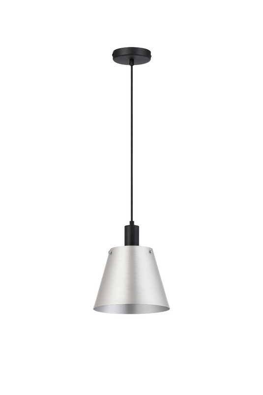 C-Lighting Hektor Single Pendant With 23cm x 18cm Shade, 1 Light E27, Sand Black/Light Grey/Silver Metal Shade  - 60873