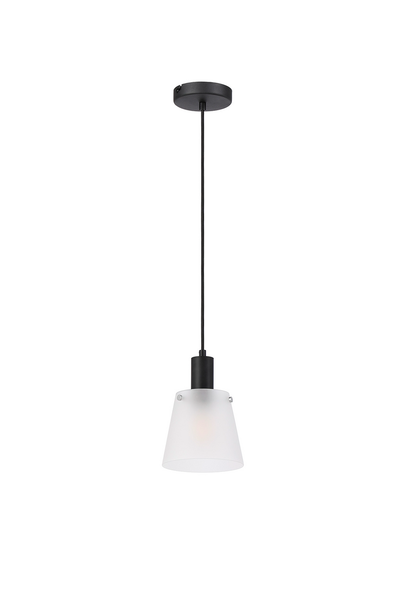 Load image into Gallery viewer, C-Lighting Hektor Single Pendant With 16cm x 14cm Shade, 1 Light E27, Sand Black/Frosted White Glass Shade  - 60866
