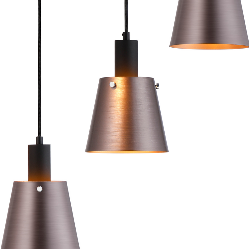 Load image into Gallery viewer, C-Lighting Hektor Round Pendant With 16cm x 14cm Shade, 5 Light E27, Sand Black/Brown/Copper Metal Shade - 60893
