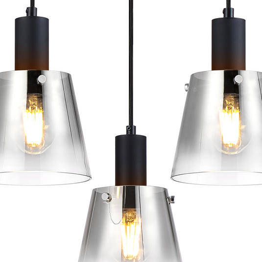 C-Lighting Hektor Ring Pendant With 16cm x 14cm Shade, 3 Light E27, Sand Black/Smoke Faded Glass Shade - 60909