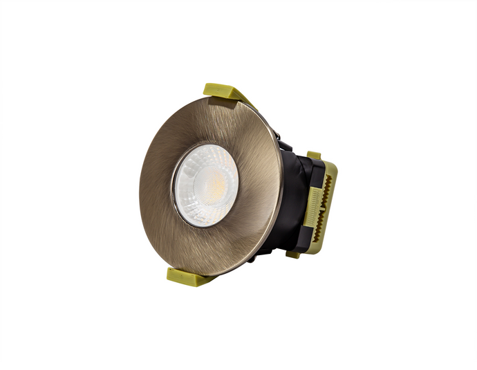 C-Lighting Vauxhall 8W Dimmable CCT LED Fire Rated Downlight Antique Brass Fascia IP65 - 42500