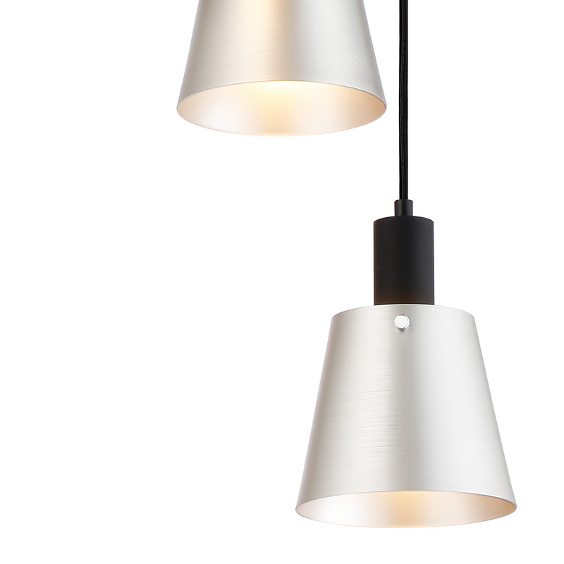 Load image into Gallery viewer, C-Lighting Hektor Round Pendant With 16cm x 14cm Shade, 3 Light E27, Sand Black/Light Grey/Silver Metal Shade  - 60889
