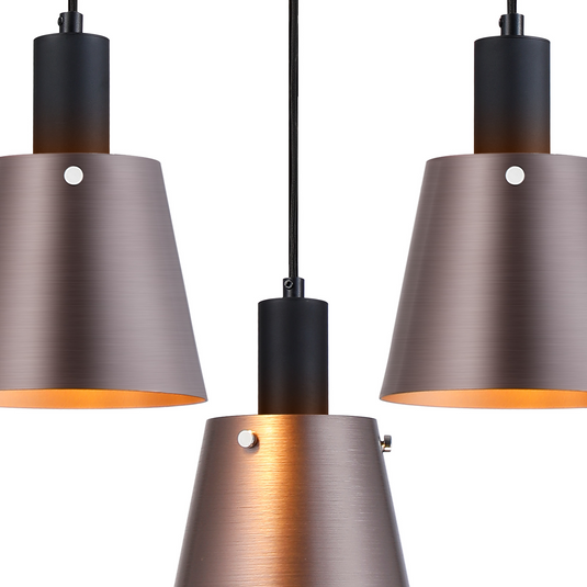 C-Lighting Hektor Ring Pendant With 16cm x 14cm Shade, 3 Light E27, Sand Black/Brown/Copper Metal Shade - 60905
