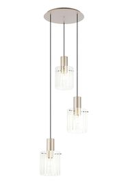 Load image into Gallery viewer, C-Lighting Bridge Ribbed Round Pendant, 3 Light Adjustable E27, Light Gold/Frosted Wide Line Glass-
