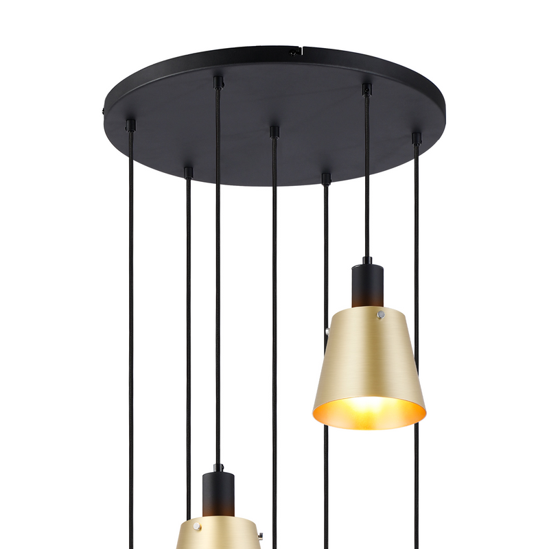 Load image into Gallery viewer, C-Lighting Hektor Round Pendant With 16cm x 14cm Shade, 7 Light E27, Sand Black/Brown/Copper Metal Shade - 60900

