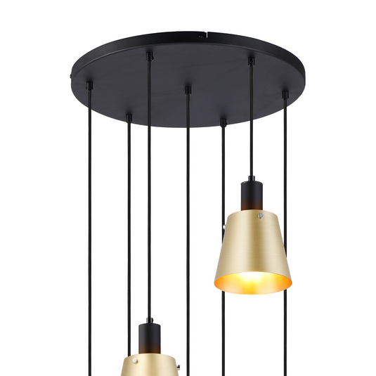 C-Lighting Hektor Round Pendant With 16cm x 14cm Shade, 7 Light E27, Sand Black/Brown/Copper Metal Shade - 60900